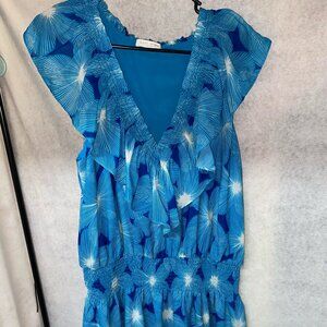 Ramy Brook Dress Womens Danica Floral Ruffle Mini Smocked Flutter Sleeve Size XL